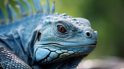 Wall Mural - Blue Iguana closeup head, Blue Iguana, Grand Cayman Blue Iguana, blurred background. generative ai
