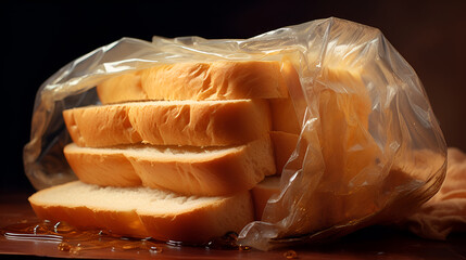 Wall Mural - American sliced bread, fresh from the plastic bag, close-up food photography
