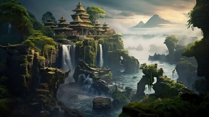 Indonesian Balinese art scenery background wallpaper AI generated image