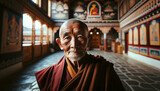 Fototapeta  - Portrait of an old Buddhist Monk against a temple background