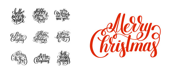 Wall Mural - hand lettering inscription merry christmas and happy holidays set, calligraphy vector illustration c