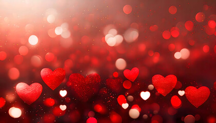 Wall Mural - valentines day background banner - abstract panorama background with red hearts - love concept