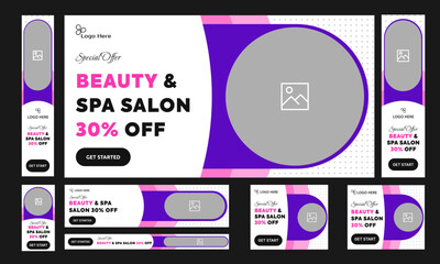 Wall Mural - Beauty and spa services web set banner design for social media post, discount offer, web bundle banner design, spa offer banner, editable vector eps 10 file format