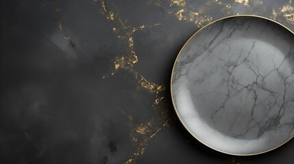 Aufkleber - Empty ceramic plate on dark stone background Copy space Top view : Generative AI