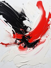 Poster - expressive brushstrokes abstract in black and red, paint dripping on white paper : Generative AI