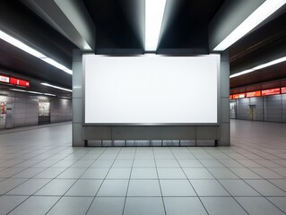 Poster - Indoor outdoor city light mall shop template. Blank billboard mock up in a subway station, underground interior. Urban light box inside advertisement metro airport vertical. : Generative AI