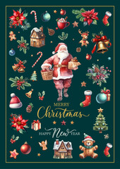 Wall Mural - Watercolor Christmas greeting illustration with nutcracker. Big Christmas collection in Scandinavian style with traditional Christmas and New Year elements.