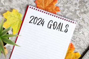 Wall Mural - Notebook with 2024 goals written on it to make new plans in the new year