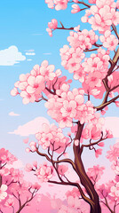 Canvas Print - Hand drawn cartoon beautiful cherry blossom illustration in spring
