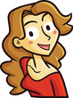 Beautiful brown hair woman with red shirt smiling cartoon illustration
