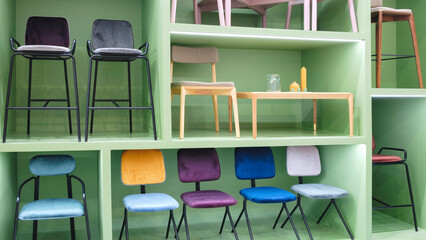 Aufkleber - Many different chairs and armchairs on display in a furniture store