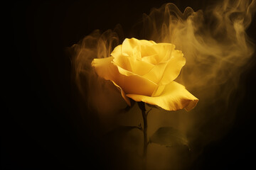 Fantasy yellow rose - yellow smoke - yellow mist - yellow fog - black background