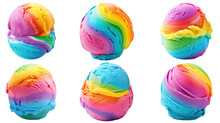 Collection Of PNG. Rainbow Ice Cream Ball Isolated On A Transparent Background.