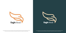 Eagle Head Logo Design Illustration. Mascot Silhouette Of Flying Eagle Bird Animal Head Predator Carnivore Nature. Simple Minimalist Elegant Gradient Flat Icon Concept.