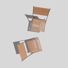 3d rendering two wooden chair isolated on white background with sunlight from top view.