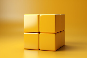 3D cube made of ceramic material, Lemon Drop color - bright and rich yellow shade, empty background