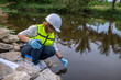© reewungjunerr - Environmental engineers inspect water quality,Bring water to the lab for testing,Check the mineral content in water and soil,Check for contaminants in water sources.