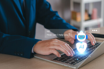 Wall Mural - chat robot ai assistant concept. businessman show command prompt to smart ai chatbot. modern technol