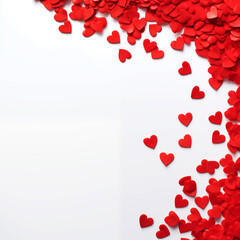 Festive composition from red hearts scattered and isolated on white background