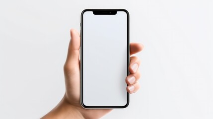 Mobile phone mockup with blank white screen in human hand, 3d render illustration put on a sweater, hold a smartphone Mobile digital device in arm isolated on white