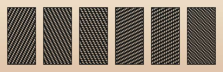 Aufkleber - Vector panels for laser cut, CNC cutting. Cutout silhouette with abstract geometric pattern, grid, net, lines, stripes, lattice. Modern decorative stencil for wood, metal, paper. Aspect ratio 1:2
