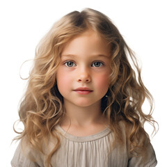 Wall Mural - Portrait of little girl isolated on transparent background. Cute child looking at camera