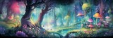Fototapeta Młodzieżowe - Mystical mysterious fairy tale forest, watercolor illustration, banner