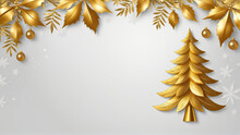 A Festive Christmas Card Adorned With Gold Leaves And Ornaments