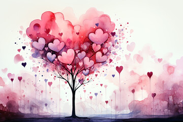 Wall Mural - Valentines Day pink watercolor landscape background. Ai generative art