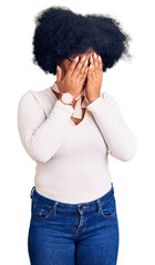 Wall Mural - Young african american girl wearing casual clothes and glasses rubbing eyes for fatigue and headache, sleepy and tired expression. vision problem