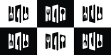 Door Restaurant, Set Of Kitchen Logo Design Template. Spoon Fork Knife With Minimalist Style. Icon Symbol Vector Illustration.