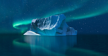 Wall Mural - Iceberg floating in greenland fjord  
with aurora borealis - Greenland