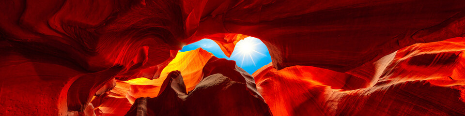 Wall Mural - Panoramic Canyon Antelope, slot canyon near Page, Arizona, America. Abstract background concept.	