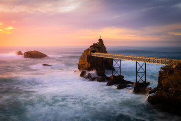 Wall Mural - Rock of the Virgin Mary (Rocher de la Vierge) in Biarritz, France