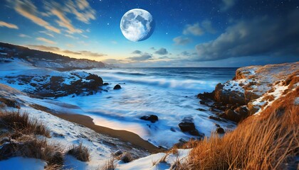 Wall Mural - a majestic view of the sea moon lanscape ai generative