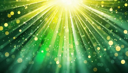 Wall Mural - green and yellow glitter sparkles rays lights bokeh festive elegant abstract background