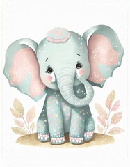 Poster - children's illustration, pastel colors, elephant cute