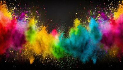 Wall Mural - colorful rainbow holi paint color powder explosion garland banner dark black wide panorama background peace rgb beautiful party concept