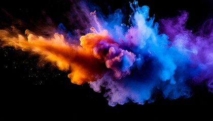 Wall Mural - bluish smoke cloud of colored powder images in the style of bright orange purple and blue colors vid