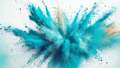 bright cyan blue holi paint color powder festival explosion burst white background industrial print concept background