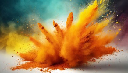 Wall Mural - orange holi paint color powder illustration ai generative