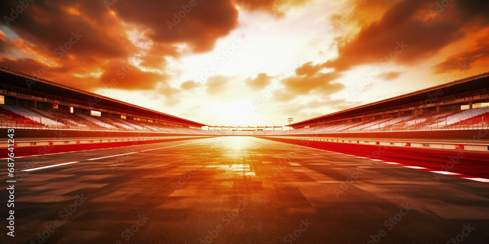 F1 race track circuit road with motion blur and grandstand stadium for ...