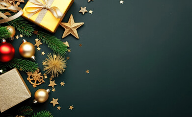 Wall Mural - christmas background with christmas balls, tree , stars