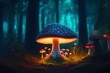 Fantasy mushroom in the dark forest. 3D illustration. Fantasy forest.