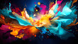 Bold colorful explosion of paint in a dark background. Splash of paint, colorful wave.