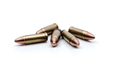 Poster - Brass bullets isolated on white background. Bullets for war or military concept. 