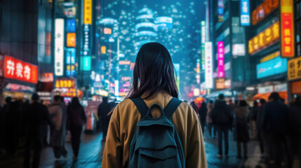 A woman at Shibuya Street at Night