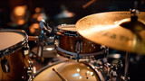 A modern drum set on stage for a concert