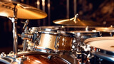 A modern drum set on stage for a concert