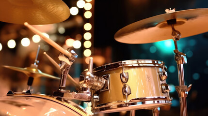 Poster - A modern drum set on stage for a concert